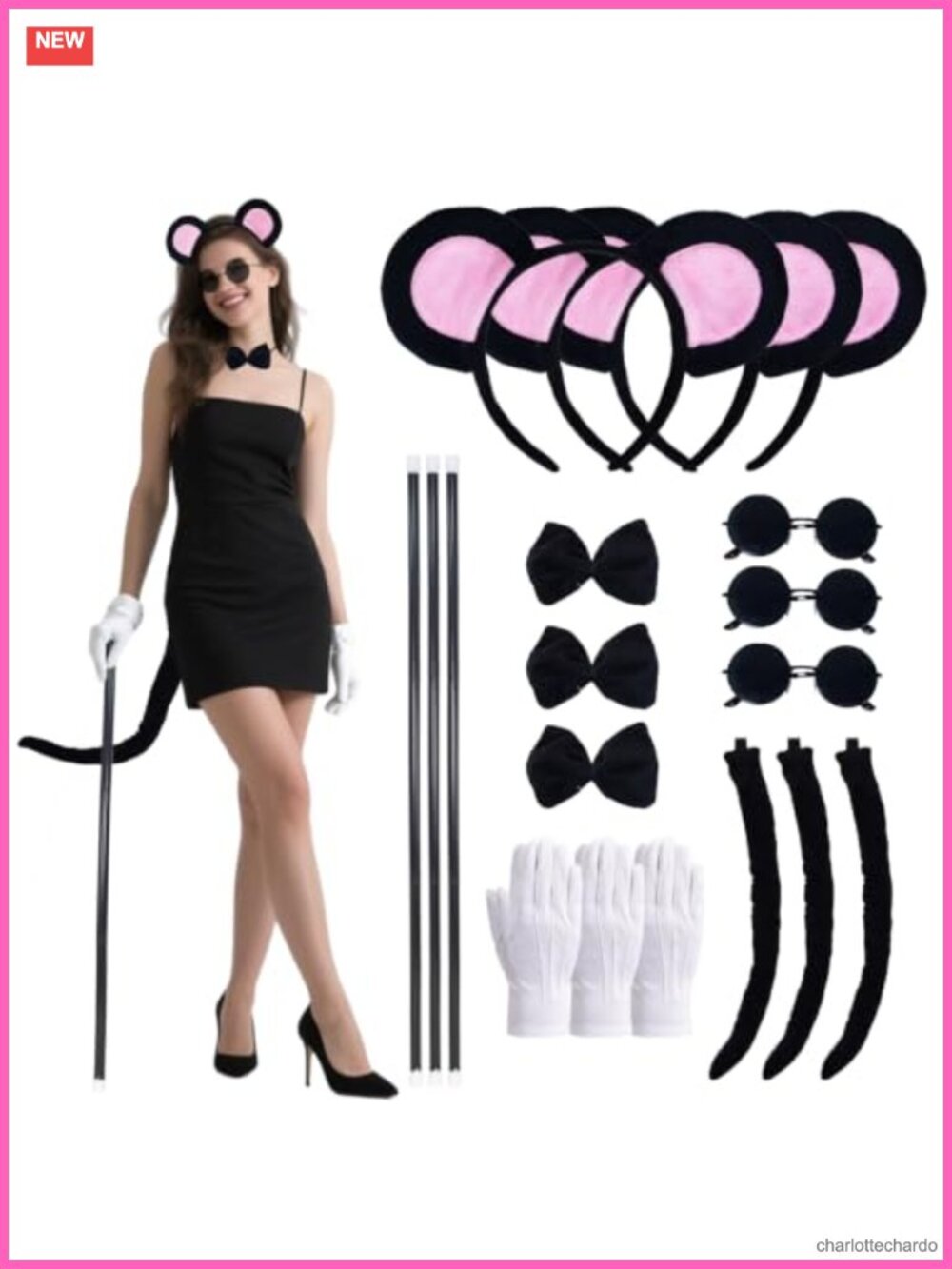 Plush Mouse Ears Tail Costume Accessory Set 18-Pc Women